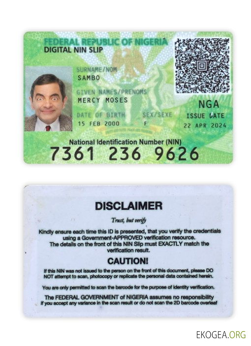 Carte numérique NIN du Nigéria